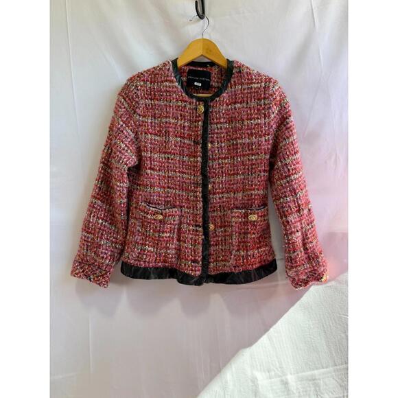 English Factory Multicolored Faux Leather Trim Tweed Jacket Size S - Picture 4 of 5